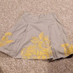 Anthropologie Floreat A-Line Skirt in Gray with Yellow Floral Design